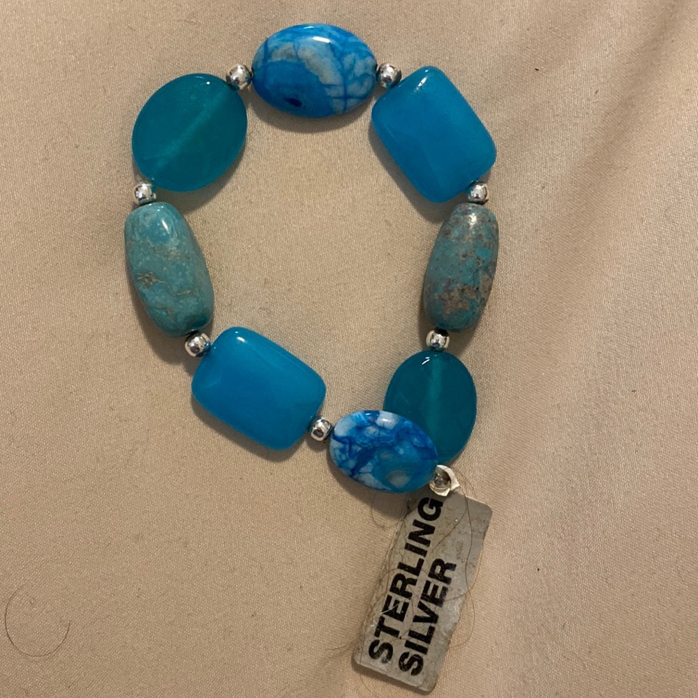 Bracelet, genuine stone and sterling silver